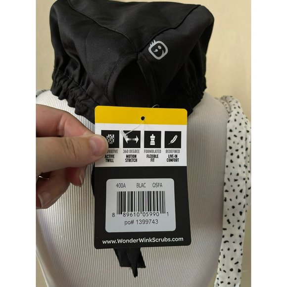 Wonder Work Stretch Comfort Professional Work Scrub Hat/Cap & Black/White Polka - Picture 6 of 11